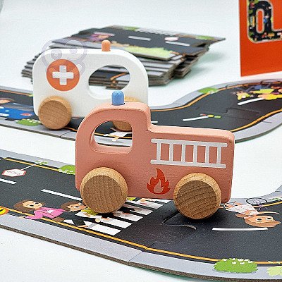 Laste puidust lükatav-tõmbav tuletõrjeauto Tooky Toy