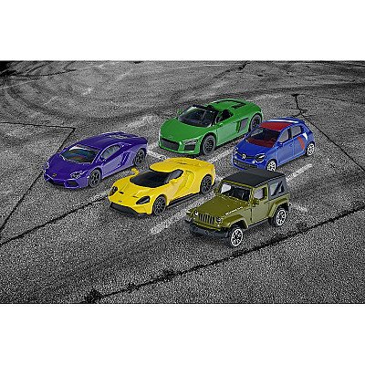 Majorette Garage 5 autot Lamborghini Audi Ford Ford Renault Jeep