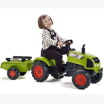 Falk Green pedaaltraktor Claas koos haagisega