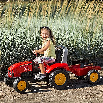 Falk Red Supercharger pedaaliga traktor koos haagisega, avatud alates 3 aastast