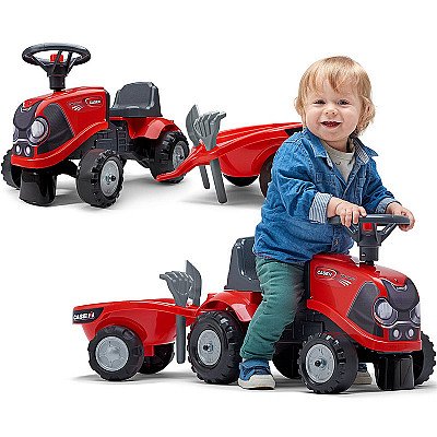 Falk Traktorius Baby Case Ih Ride-On Red Su Priekaba