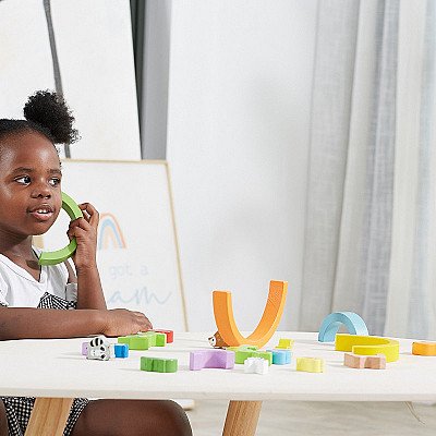 Montessori puidust loovklotsid Vaivorykštė Viga