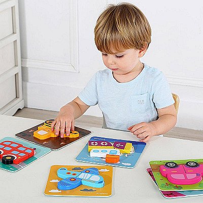 Harivad puidust pusled lastele 6in1 Mini transpordipuzzle Tooky mänguasi