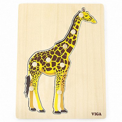 Laste puidust montessori Giraffe nööpnõeltega pusle Viga